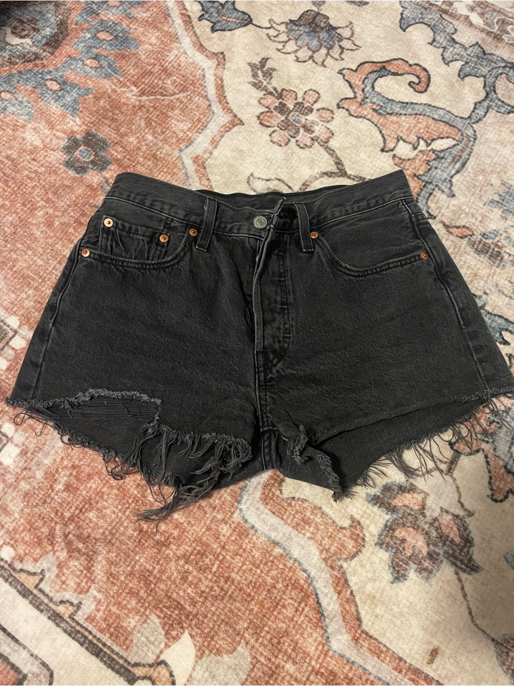 Levi's Black Frayed Hem Jean Shorts